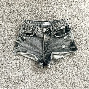 ZARA Shorts Denim Distressed Grey Frayed High Rise